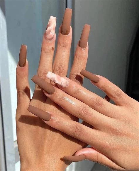 acrylic light brown nails|More.